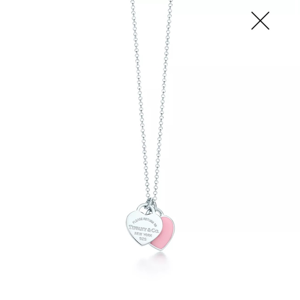 Tiffany & Co. Silver and Pink Double Heart Necklace